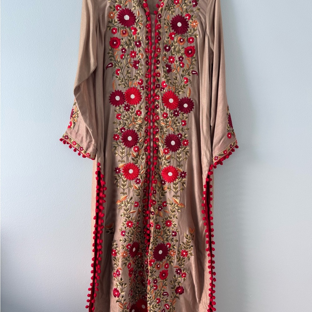 Elegant Floral Embroidered Salwar - Red and Tan